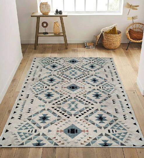 Cream Abstract 3 ft x 5 ft Machine Made Carpet