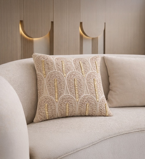 Cream Abstract Cotton Hand Crafted Cushion Covers