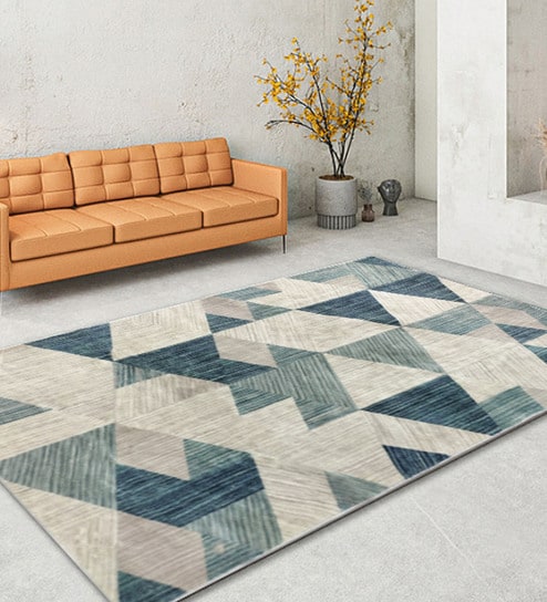 Cream Abstract Polyester 3 ft X 5 ft Machine Made Carpet