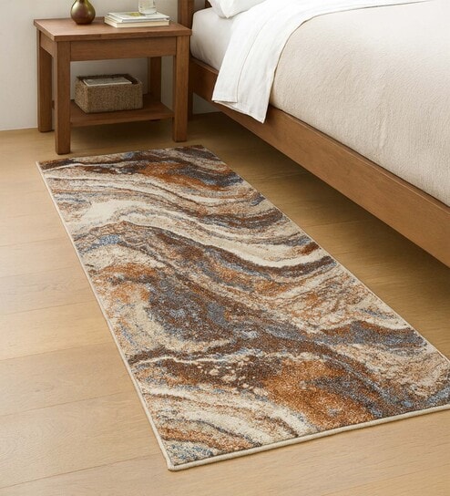 Cream Abstract Polypropylene 5 ft x 2.5 ft Machine Made Runner