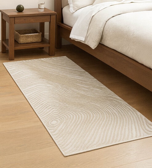 Cream Abstract Polypropylene 5 ft x 2.5 ft Machine Made Runner