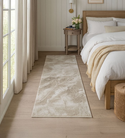 Cream Abstract Polypropylene 5 ft x 2.5 ft Machine Made Runner