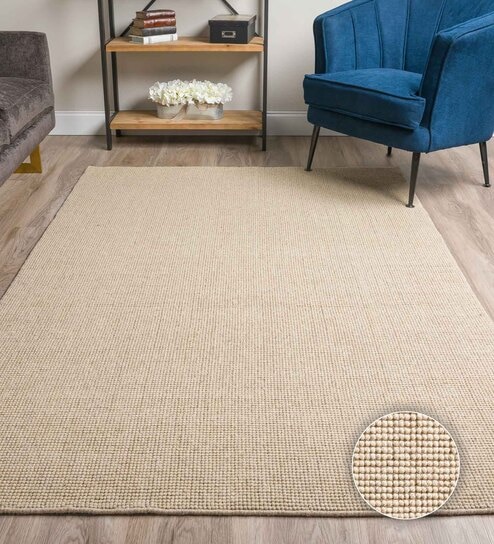 Cream Abstract Wool 9 x 12 Feet Hand Woven Carpet