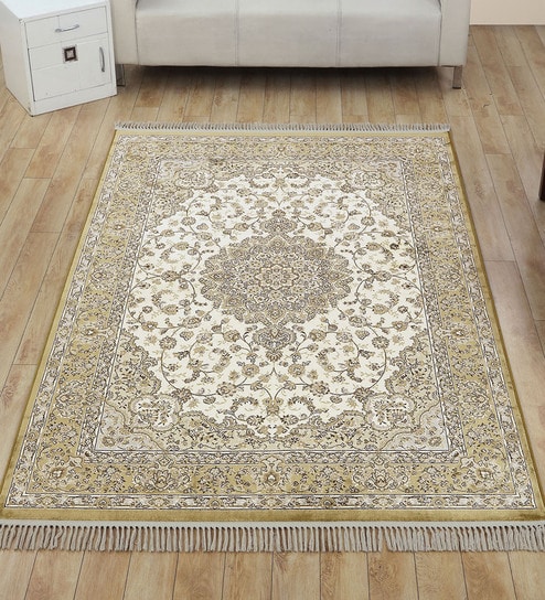 Cream and Beige Persian 4x6 Feet Machine Made Carpet