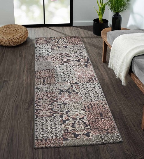 Cream and Grey Persian 2x3 Feet Machine Made Runner