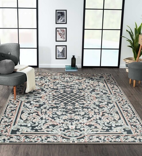 Cream and Grey Persian 4x6 Feet Machine Made Carpet
