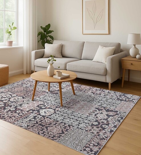 Cream and Grey Persian 4x6 Feet Machine Made Carpet