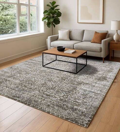 Cream and Olive Persian 5x7 Feet Machine Made Carpet