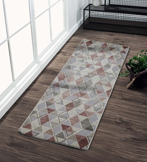 Cream and Red Geometric 2x7 Feet Machine Made Runner