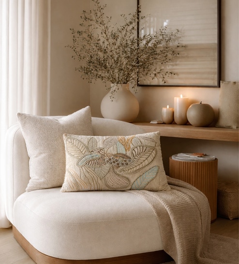Cream Aquatic Cotton Hand Crafted Cushion Covers