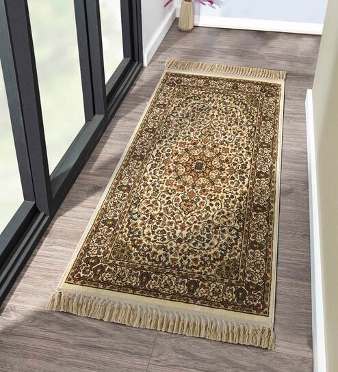 Cream Beige Persian 2x3 Feet Machine Made Runner