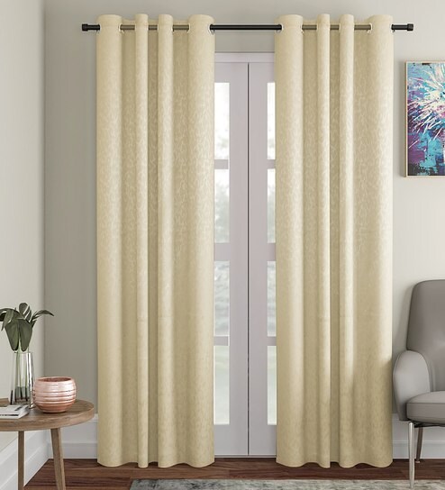 Buy Cream Blackout Polycotton 9 Feet Eyelet Long Door Curtain By