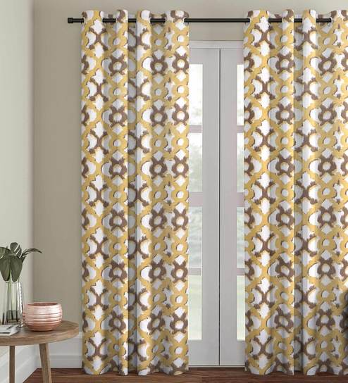 White Polyester Velvet Geometric 7FT Light Filtering Eyelet Door Curtains (Pack of 1)
