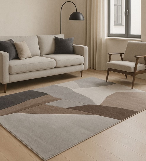 Cream Brown Abstract Polypropylene 6 ft x 4 ft Machine Made Carpet