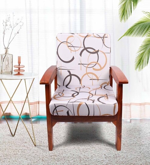 Cream Cotton Abstract 20x20 Inches 1 Seater Sofa Chair Covers (Pack of 10)