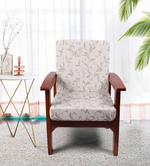 Cream Cotton Abstract 20x20 Inches 1 Seater Sofa Chair Covers (Pack of 6) by STITCHNEST