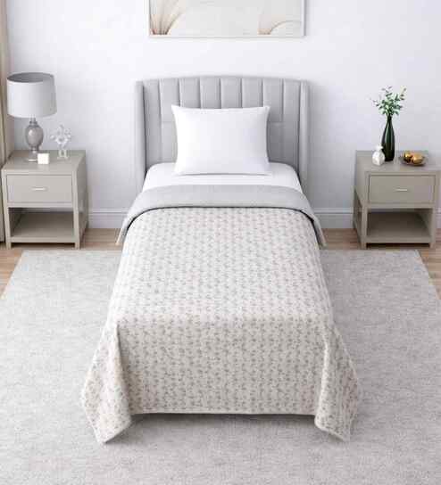 Cream Cotton Floral 330 Gsm Set Of 2 Single Bed Dohar