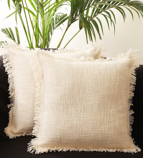 Textured Throw Pillow Covers Set of 2 (18x18 inch, Cream/Black