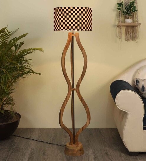 Cream Fabric Shade Floor Lamp With Brown Base