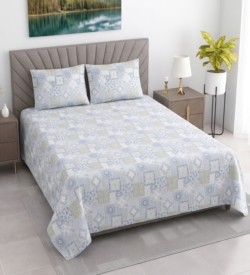 Grey Traditional 400 TC Cotton Queen Bedsheet with 2 Pillow covers Luxury Series Collection