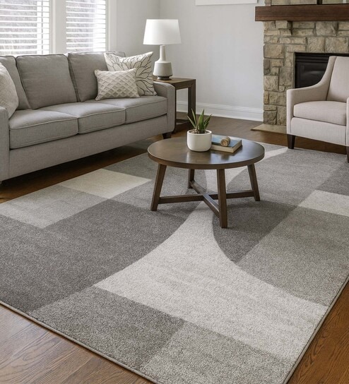Cream Floral Polypropylene 7 ft x 5 ft Machine Made Carpet-image-26