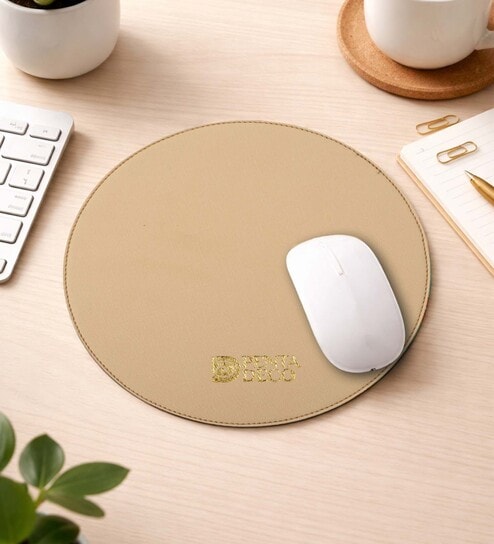 Cream Formal Plain Leather Round Mousepad