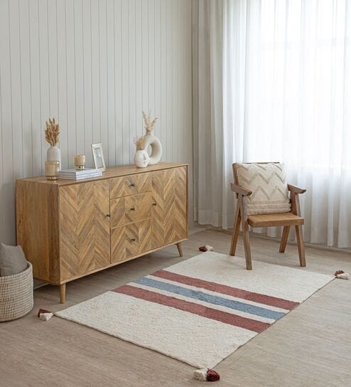Cream Geometric Hand Tufted 6 Ft X 4 Ft  Dhurrie