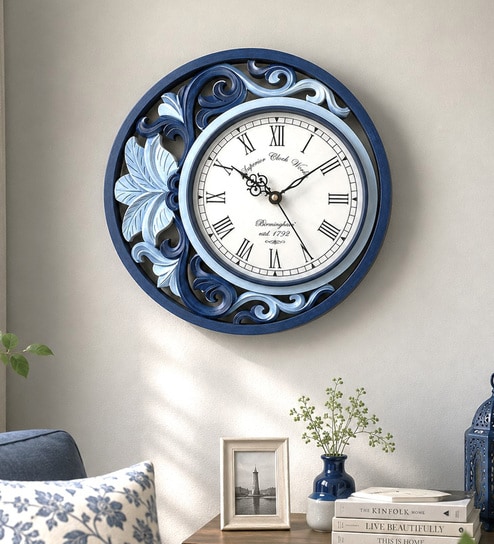 Cream And Gold Solid Wood Swarna Chandra Wall Clock