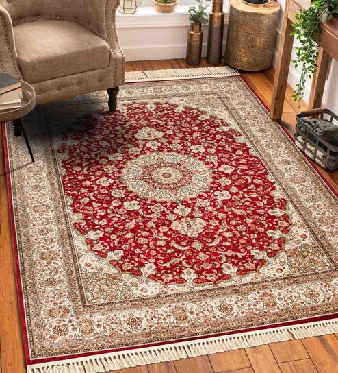 Cream Maroon Persian 4x6 Feet Machine Made Carpet