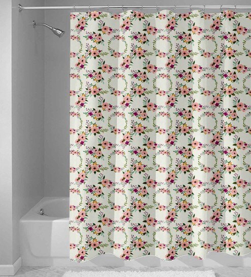 Buy White Floral Print Nylon Shower Curtain Length 84 Width 48