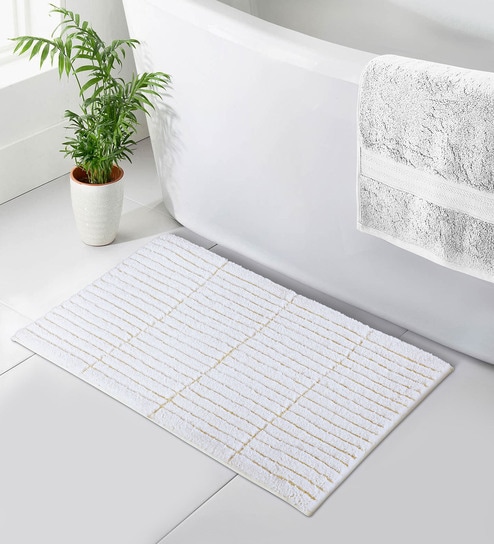 Cream Polyester 32X20 Inches Anti-Skid  Bath Mat