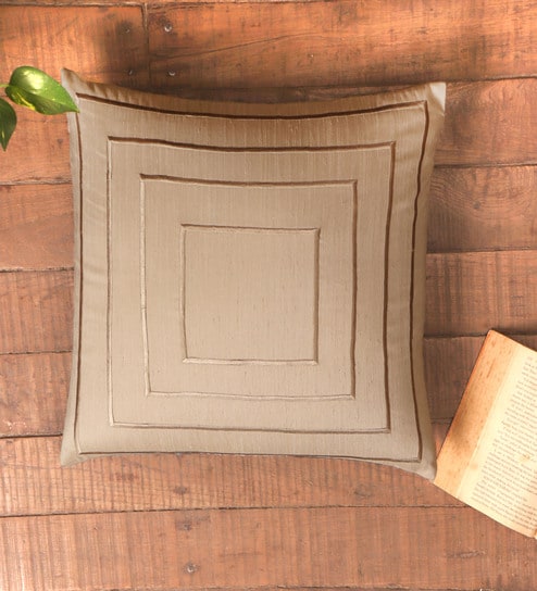 Cream Polyester Blend Geometric 16x16 inches Cushion Cover  by Zeba