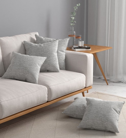 Grey Textured Polyester 16 x 16 Inches Cushion Covers (Set of 5) by ROSARAHOME