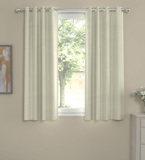Cream Polyester Solid 5 Ft  Semisheer Eyelet 2 Window Curtains By Rosarahome