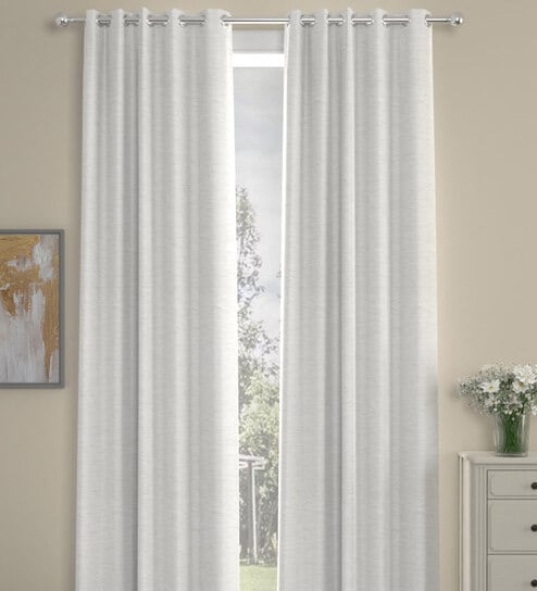 Cream Polyester Solid 9 Ft Semisheer Eyelet 2 Door Curtains By Rosarahome