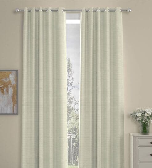 Cream Solid Polyester 9 Ft Semisheer Eyelet Door Curtains (Set of 2) by ROSARAHOME