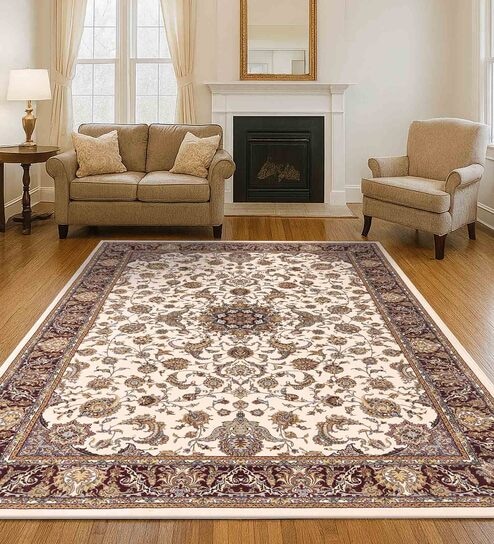Cream Polypropylene Antistatic 120X170Cm Carpet With Cotton Backing