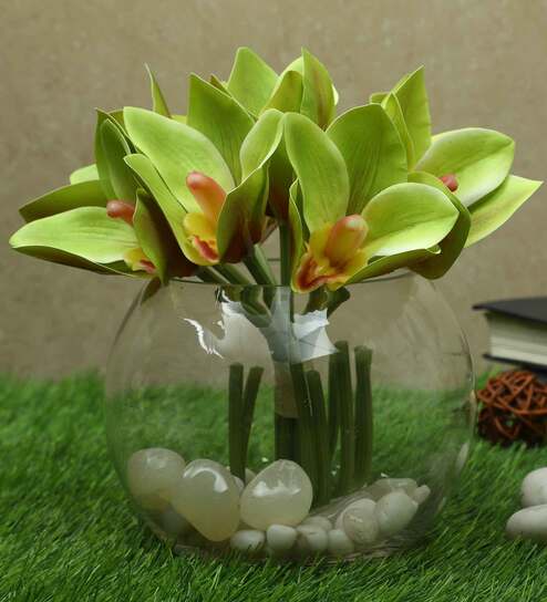 Cream Polyurethane Cymbedium Orchids Bunch Artificial Flowers