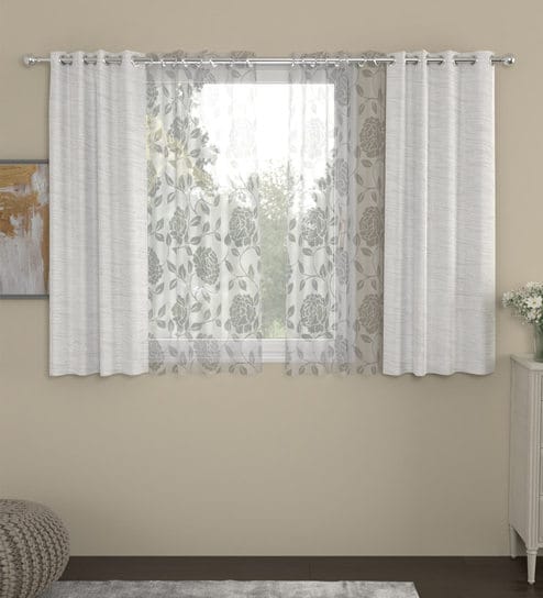Cream Semisheer Polyester 5 Feet Eyelet Set of 4 Curtains