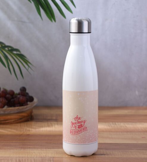 Cream Shade Text Printed Steel Water Bottle 600ml