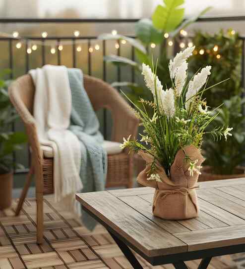 aarvi decor studio Cream Silk Plastic And Jute Faux Pampas Grass Arrangement Flower Bunch With Jute Wrap-picture-28