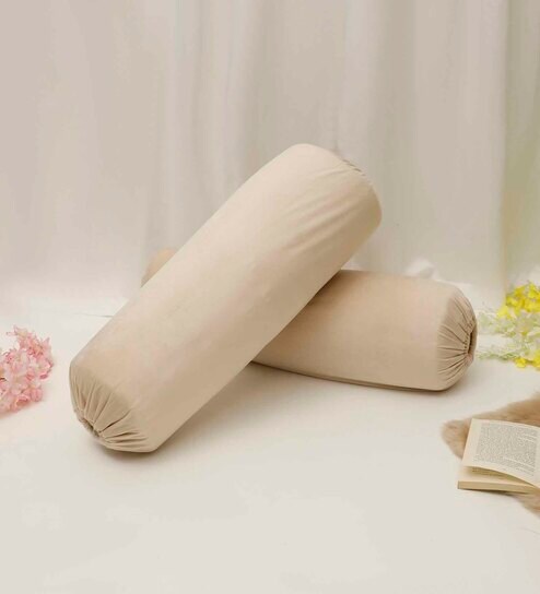 Cream Solid 200 TC Velevt 2 Bolster Covers