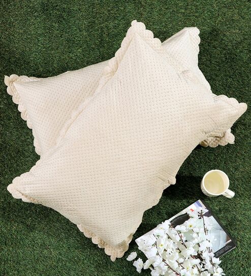 Cream Solid Velvet 27x18 Inches Pillow Covers (Set of 2)