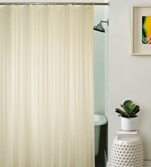 Buy Cream Striped Pattern Polyester Shower Curtain Length 80