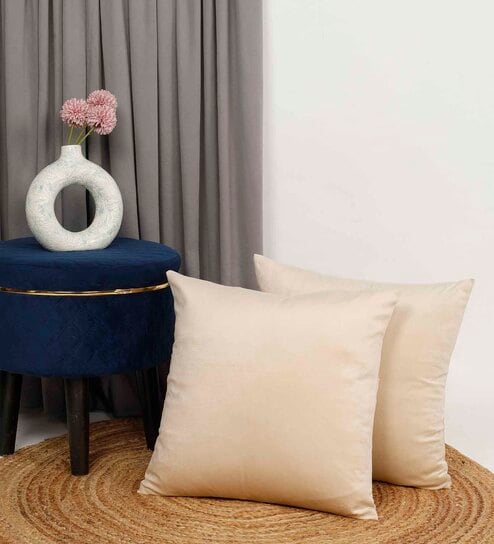 Cream Velevt Solids 18x18 inches  Large Cushion Covers  (2Pcs)