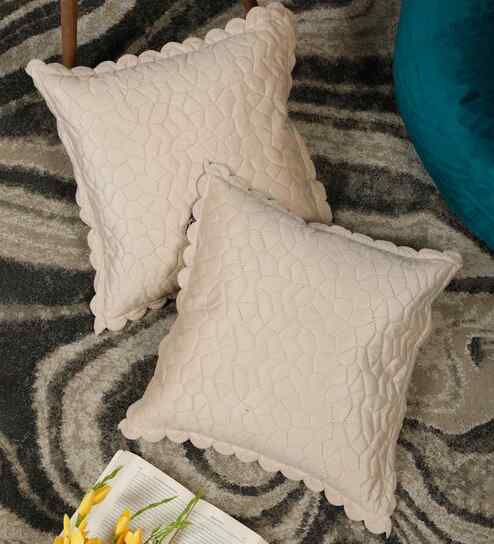 Cream Velvet Abstract 16X16 Inches Cushion Covers (Pack of 2)