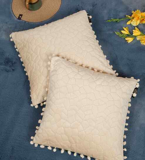 Cream Velvet Abstract 16X16 Inches Cushion Covers (Pack of 2)