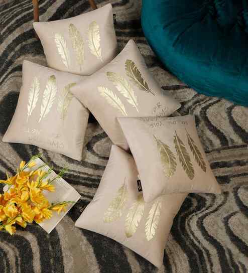 Cream Velvet Abstract 16X16 Inches Cushion Covers (Pack of 5)