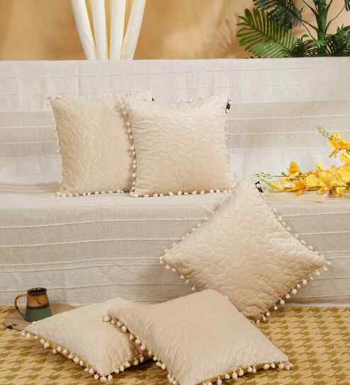Cream Velvet Abstract 16X16 Inches Cushion Covers (Pack of 5)