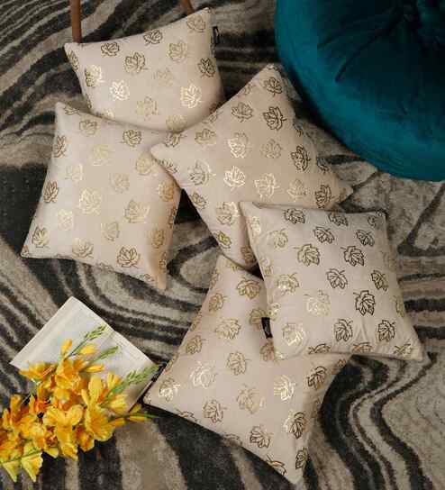 Cream Velvet Abstract 16X16 Inches Cushion Covers (Pack of 5)